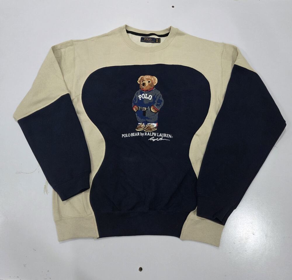 Vintage Polo Reworked Sweatshirt – Unique Upcycled Paneled Jumper – Size M